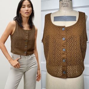 Everlane The Eyelet Tank 6 Walnut Brown Woven Cotton Medium